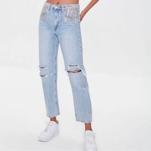 Forever 21 Cowgirl Rhinestone Fringe High Waisted Jeans-size 29